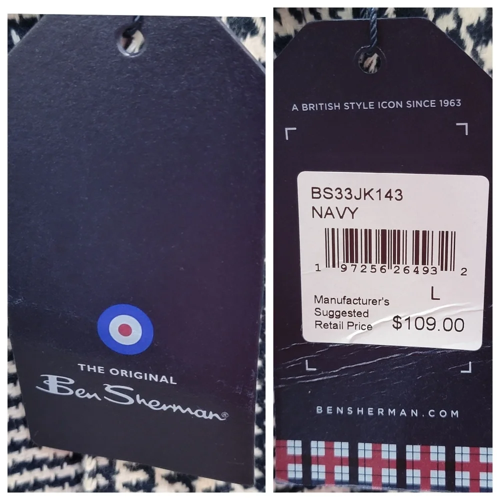 NWT Ben Sherman Glen Plaid Cotton Shirt Jacket Navy Cream Preppy British Men’s L - Picture 16 of 17